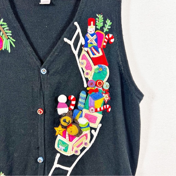 Vtg. Quacker Factory Christmas Cardigan Sweater 3X Knit 3D Embroidered Bauble - Picture 2 of 12